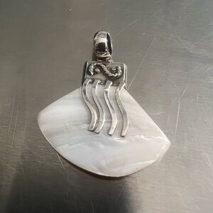 Artisan Sterling Silver & Genuine Mother of Pearl Fan Style Pendant.